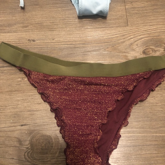 H & M Two Pieces Bikini Set Blue String & Maroon Glitter Striped Badeau Size 2 - Picture 5 of 10